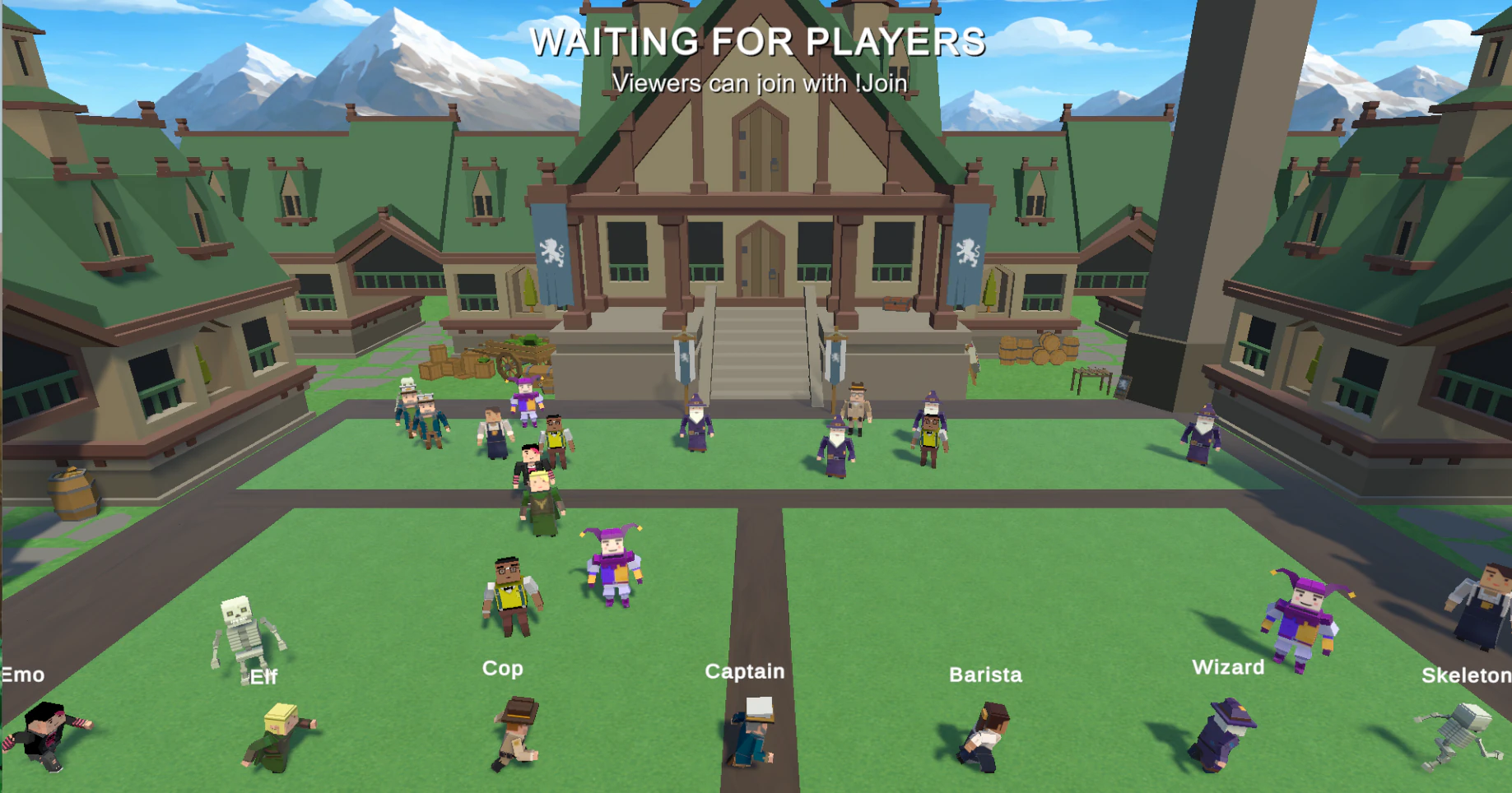 Floor Drop players gathering in the Village Courtyard arena